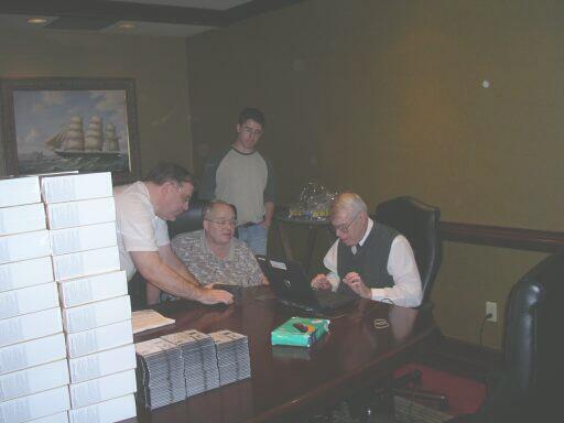 Saturday night pre-conference bag stuffing
