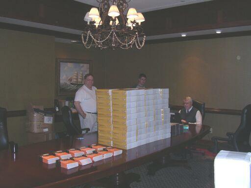 Saturday night pre-conference bag stuffing
