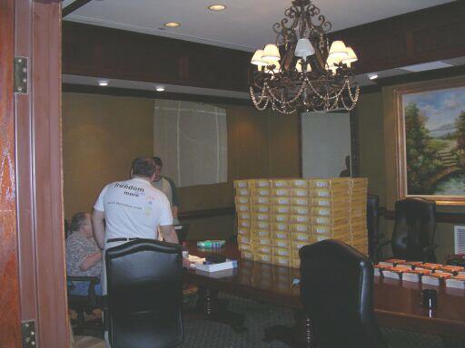 Saturday night pre-conference bag stuffing