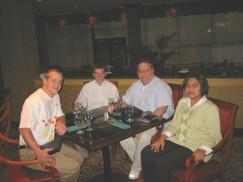 Microsoft Student Ambassadors Jeff Arrington and David Hitchcock at lunch with Rick Conn and Bindia Hallauer