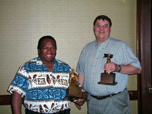 Eugene Bingue and David Cook with Lady Ada statuettes