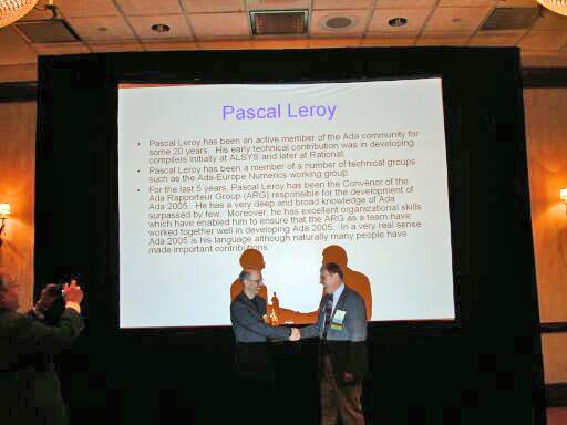 John McCormick presents the Outstanding Ada Community Contributions Award to Pascal Leroy