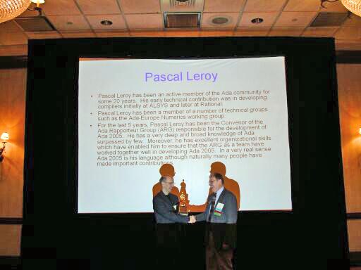 John McCormick presents the Outstanding Ada Community Contributions Award to Pascal Leroy
