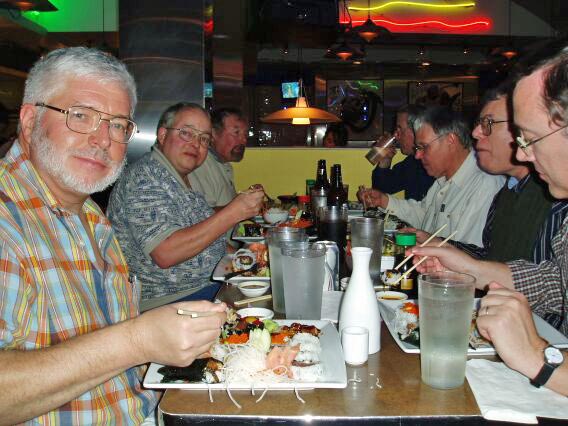 Saturday night at Ru San's Suchi & Seafood Restaurant<br>Tom Panfil, Currie Colket, Hal Hart &mdash; Ben Brosgol, John McCormick, Clyde Roby, Dirk Craeynest